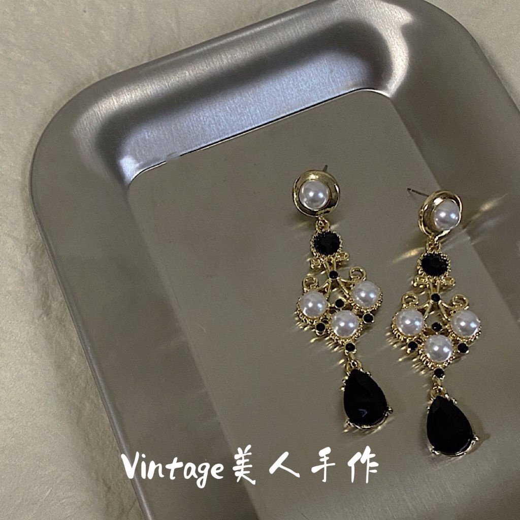 Bông Tai Dáng Dài Đính Ngọc Trai Thủy Tinh Không Cần Xỏ Khuyên Phong Cách Cung Điện Baroque Cổ Điển