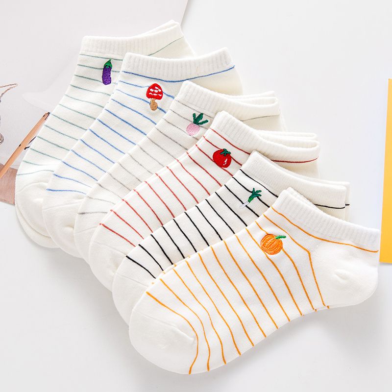 Vớ Thuyền Mỏng Cổ Thấp Thêu Họa Tiết Dễ Thương Phong Cách Nhật Bản Thời Trang Xuân Hè Cho Nữ