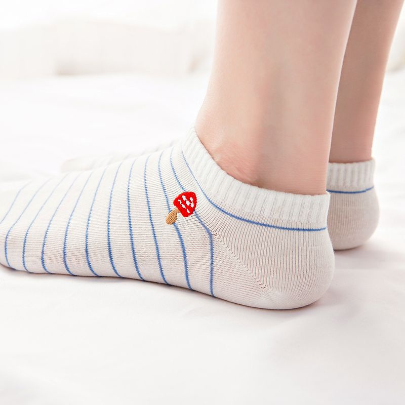 Vớ Thuyền Mỏng Cổ Thấp Thêu Họa Tiết Dễ Thương Phong Cách Nhật Bản Thời Trang Xuân Hè Cho Nữ