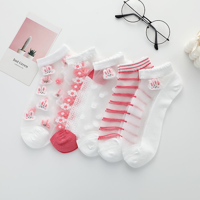 Vớ Lụa Pha Lê Miệng Nông Siêu Mỏng Màu Hồng Dễ Thương Thời Trang Mùa Hè Cho Nữ