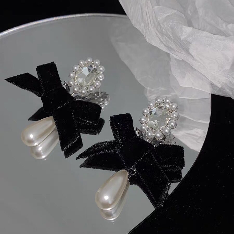 Bông Tai Mạ Bạc 925 Hình Nơ Đính Ngọc Trai Nhân Tạo Thời Trang