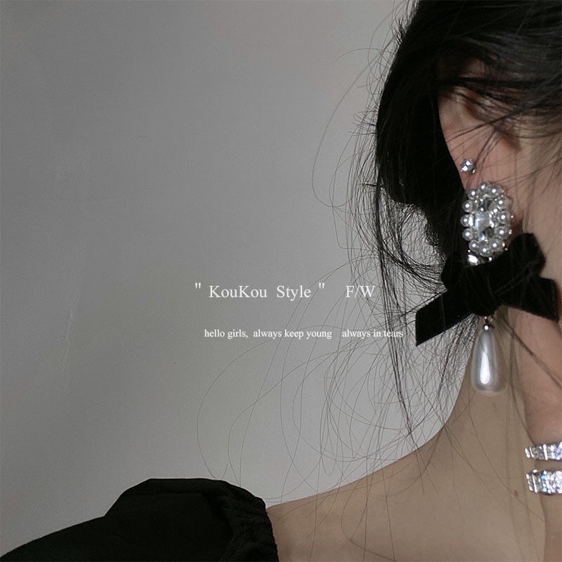 Bông Tai Mạ Bạc 925 Hình Nơ Đính Ngọc Trai Nhân Tạo Thời Trang