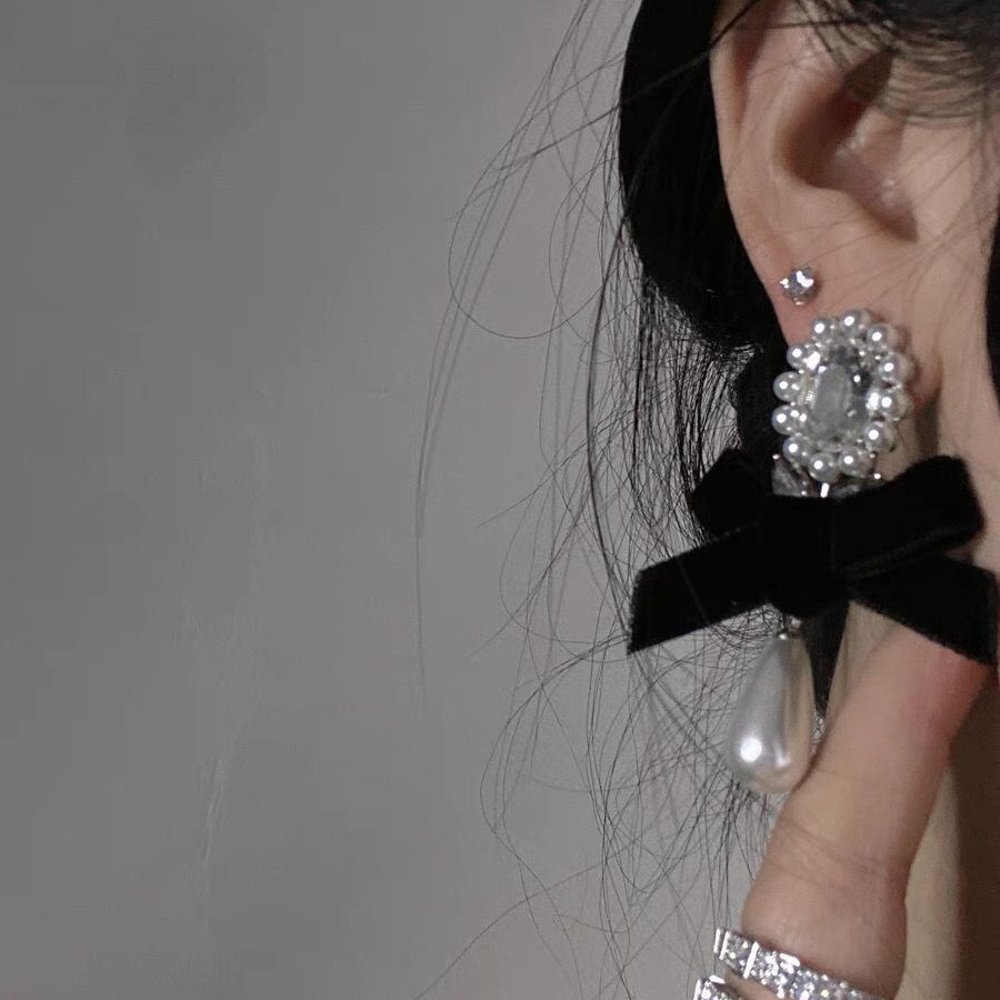 Bông Tai Mạ Bạc 925 Hình Nơ Đính Ngọc Trai Nhân Tạo Thời Trang