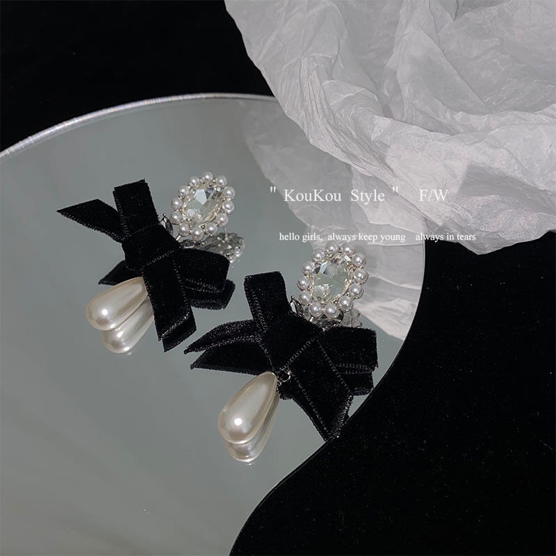 Bông Tai Mạ Bạc 925 Hình Nơ Đính Ngọc Trai Nhân Tạo Thời Trang