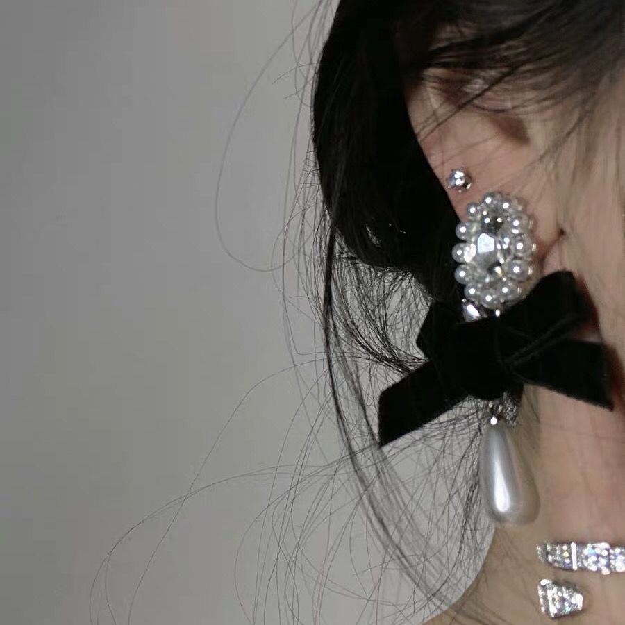 Bông Tai Mạ Bạc 925 Hình Nơ Đính Ngọc Trai Nhân Tạo Thời Trang