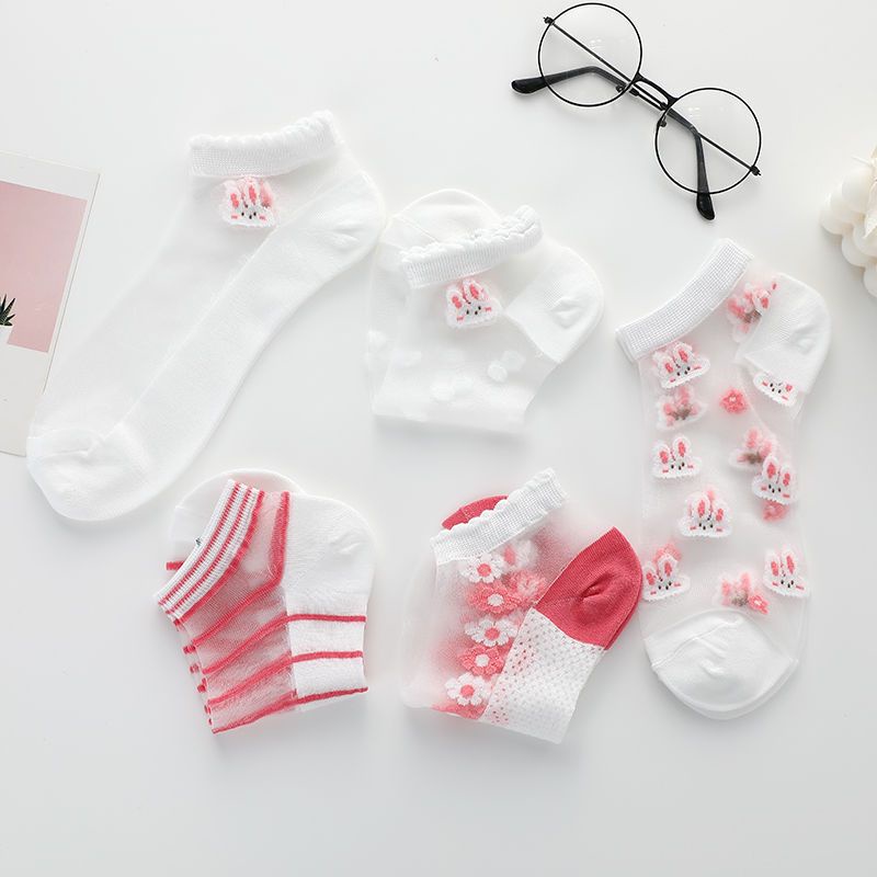 Vớ Lụa Pha Lê Miệng Nông Siêu Mỏng Màu Hồng Dễ Thương Thời Trang Mùa Hè Cho Nữ