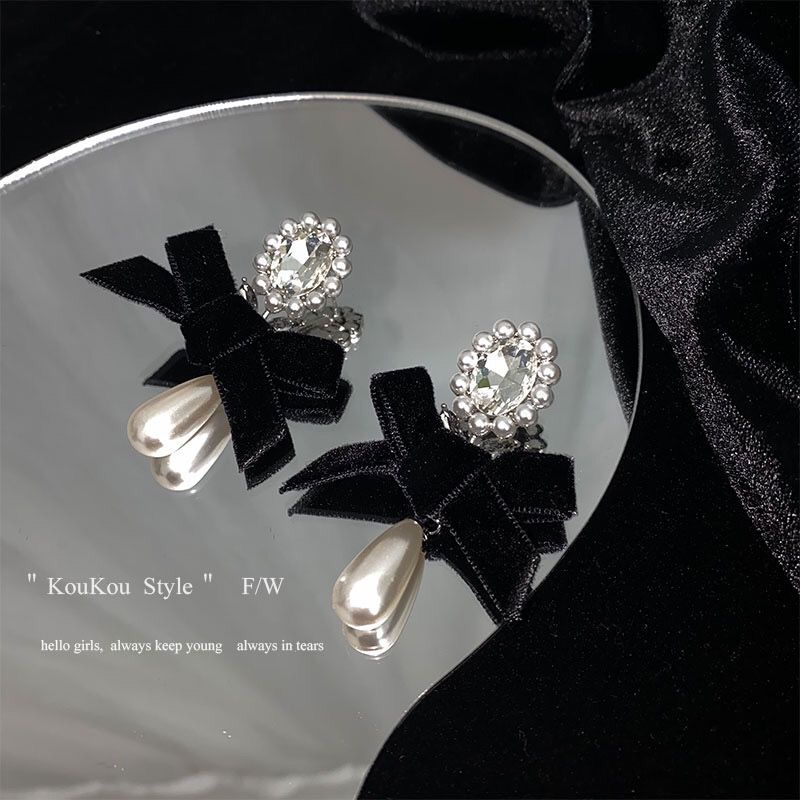 Bông Tai Mạ Bạc 925 Hình Nơ Đính Ngọc Trai Nhân Tạo Thời Trang