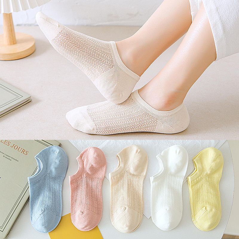 Vớ Thuyền Cotton Trơn Mỏng Miệng Nông Chống Trượt Phong Cách Mùa Hè Cho Nữ