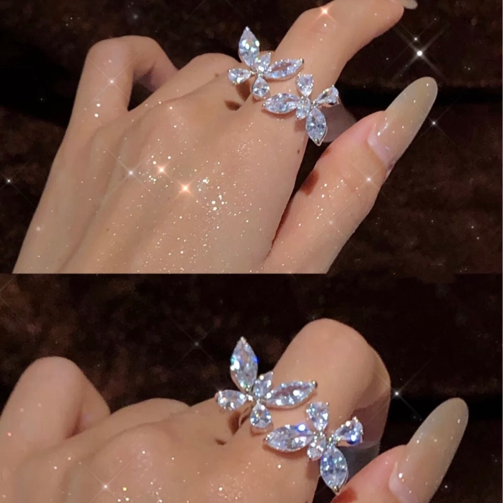 Nhẫn Hình Bướm Đính Đá Pha Lê Siêu Nhẹ Cao Cấp Có Thể Điều Chỉnh Ba Chiều