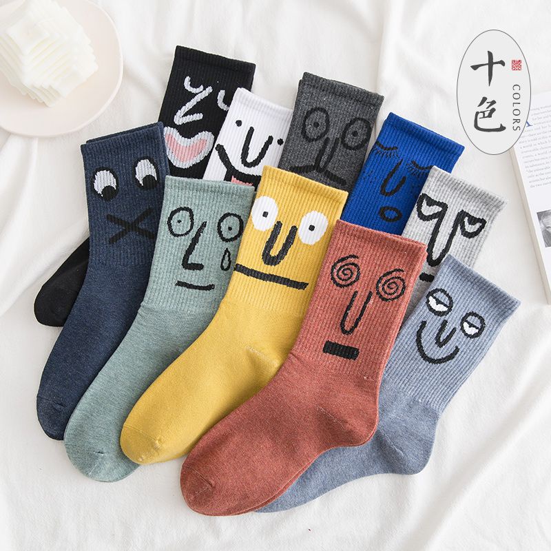 Vớ Cotton Cổ Trung Màu Sắc Tương Phản Phong Cách Đường Phố Thời Trang Cho Nữ