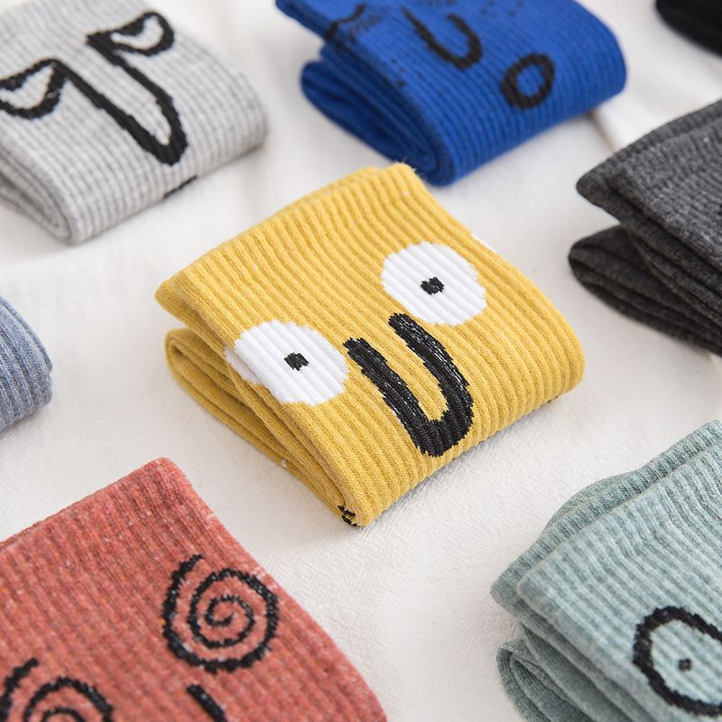 Vớ Cotton Cổ Trung Màu Sắc Tương Phản Phong Cách Đường Phố Thời Trang Cho Nữ