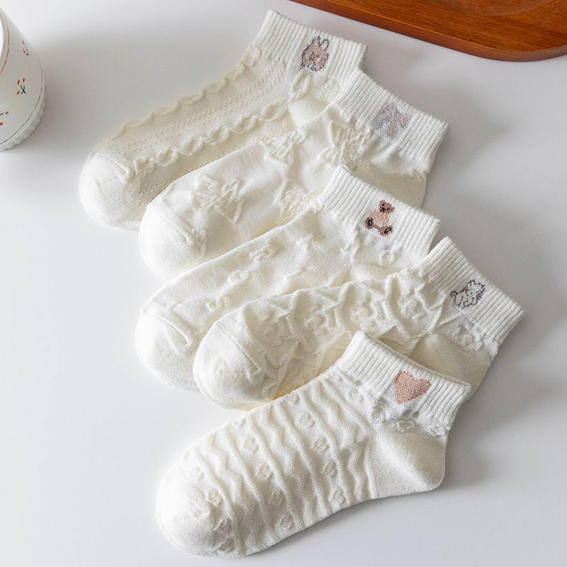 Đôi Vớ Cổ Thấp Phối Ren Màu Trắng Dễ Thương Thời Trang Mùa Hè Cho Nữ