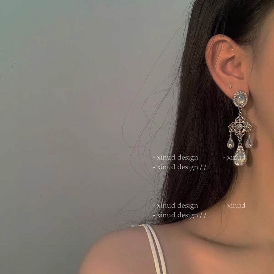 Bông Tai Mạ Bạc 925 Trong Suốt Màu Xanh Dương Phong Cách Baroque Ngọt Ngào