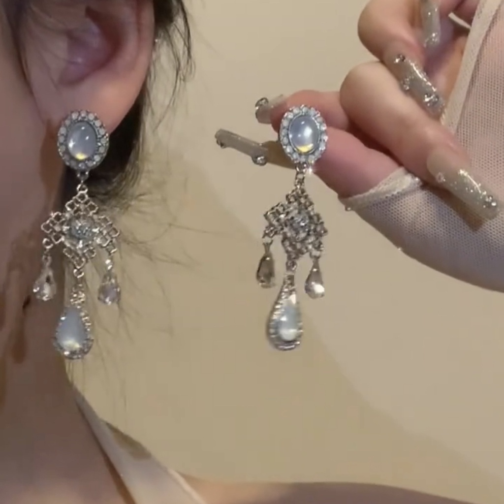 Bông Tai Mạ Bạc 925 Trong Suốt Màu Xanh Dương Phong Cách Baroque Ngọt Ngào