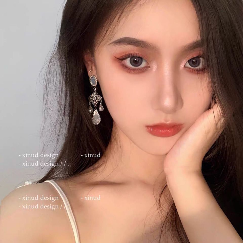 Bông Tai Mạ Bạc 925 Trong Suốt Màu Xanh Dương Phong Cách Baroque Ngọt Ngào