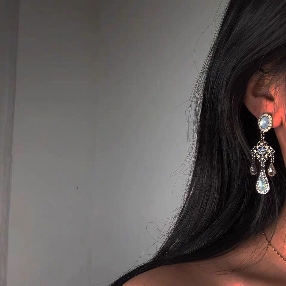 Bông Tai Mạ Bạc 925 Trong Suốt Màu Xanh Dương Phong Cách Baroque Ngọt Ngào