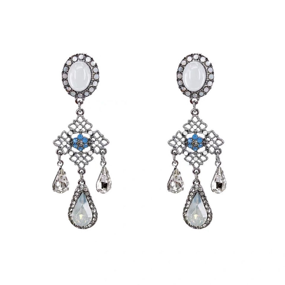 Bông Tai Mạ Bạc 925 Trong Suốt Màu Xanh Dương Phong Cách Baroque Ngọt Ngào