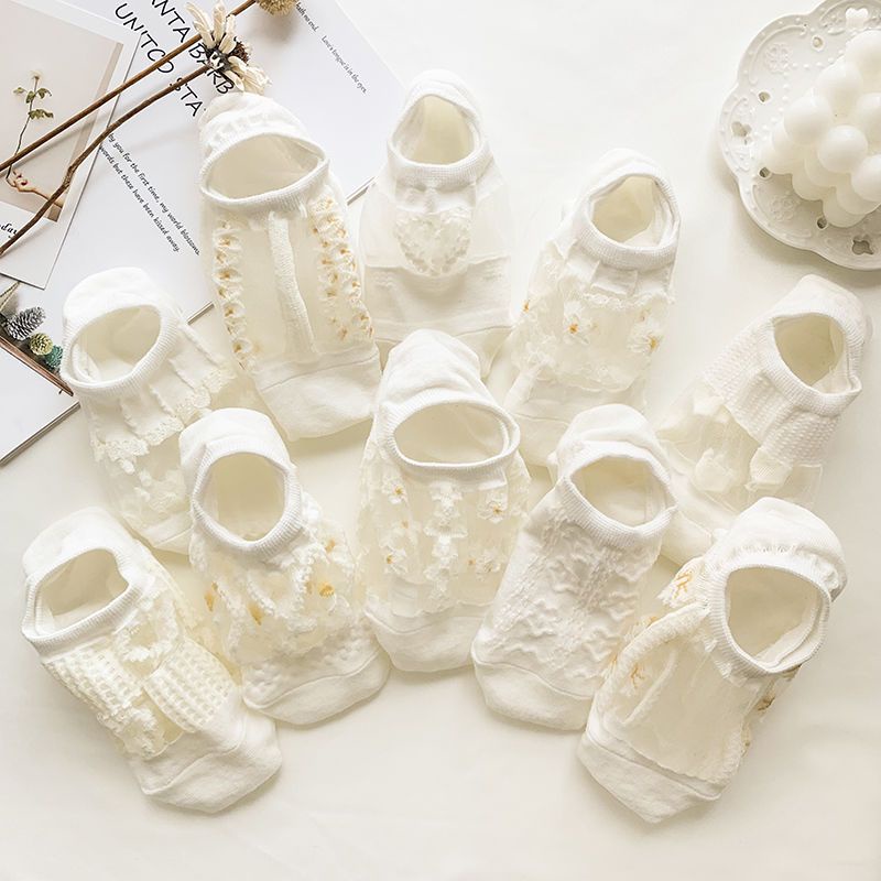 Vớ Lụa Mỏng Màu Trắng Miệng Nông Kiểu Nhật Bản Dễ Thương Thời Trang Mùa Hè Cho Bạn Gái