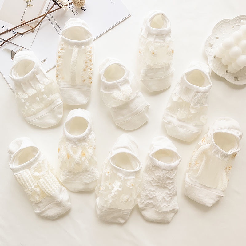 Vớ Lụa Mỏng Màu Trắng Miệng Nông Kiểu Nhật Bản Dễ Thương Thời Trang Mùa Hè Cho Bạn Gái