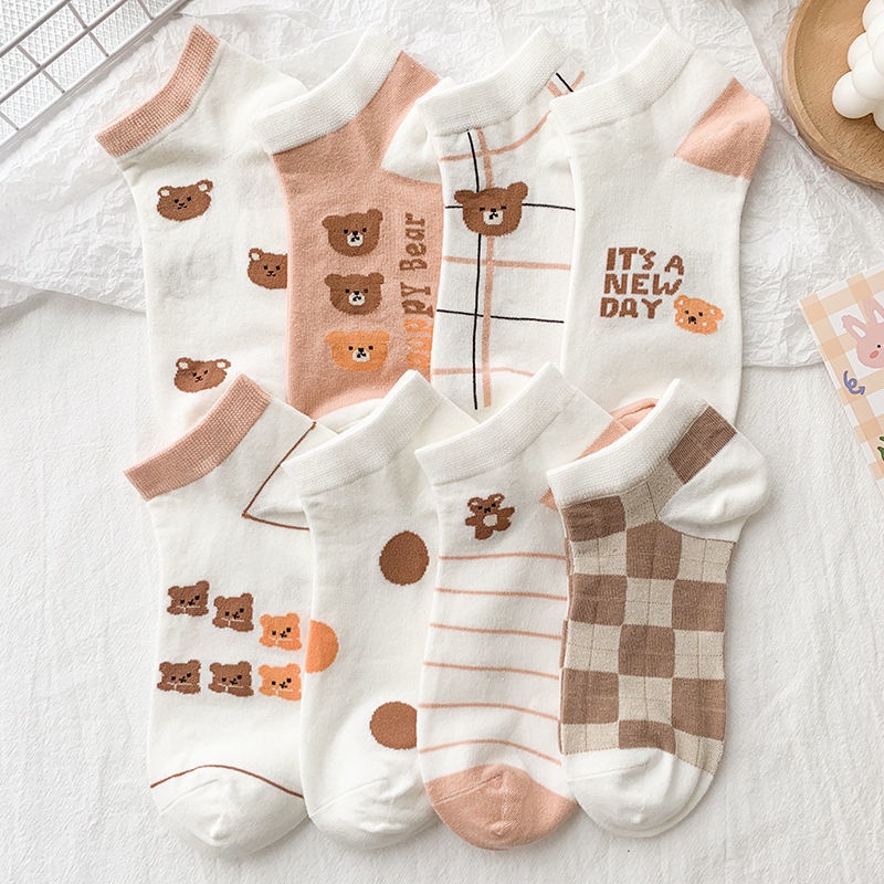 Vớ Cổ Thấp In Họa Tiết Hoạt Hình Chú Gấu Dễ Thương Thời Trang Xuân Hè Cho Nữ