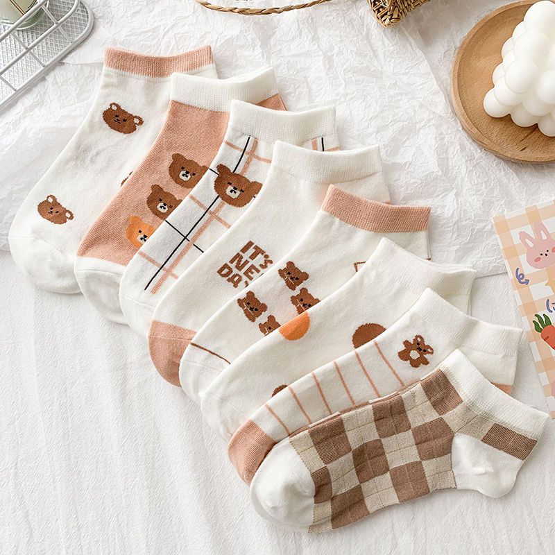 Vớ Cổ Thấp In Họa Tiết Hoạt Hình Chú Gấu Dễ Thương Thời Trang Xuân Hè Cho Nữ