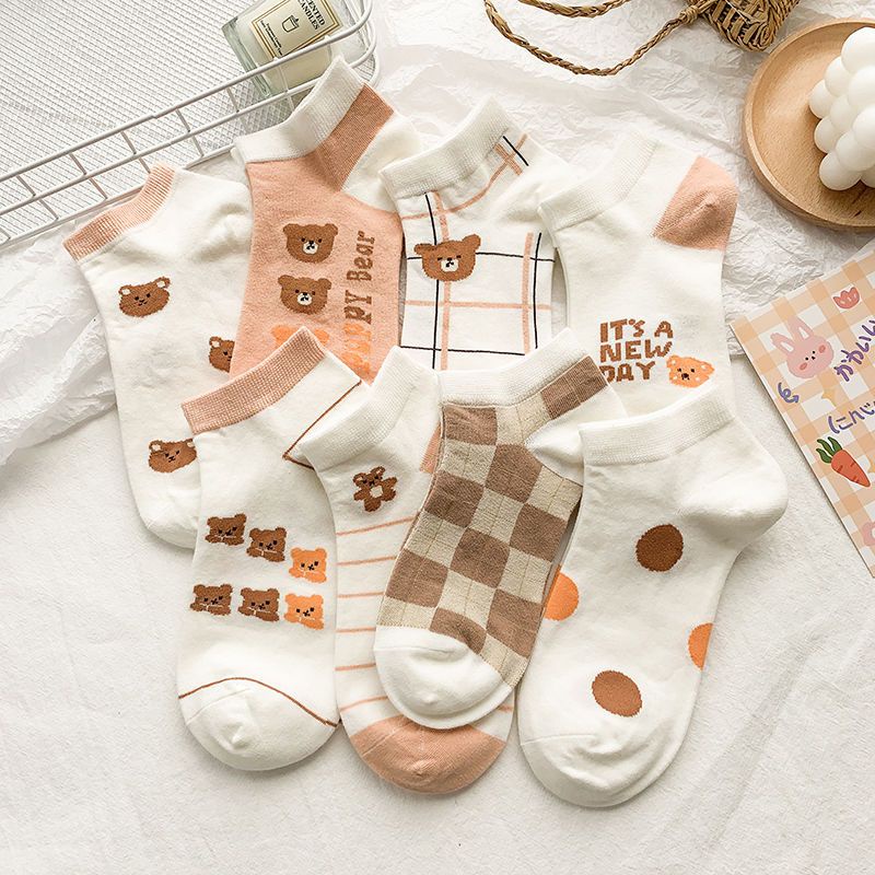 Vớ Cổ Thấp In Họa Tiết Hoạt Hình Chú Gấu Dễ Thương Thời Trang Xuân Hè Cho Nữ