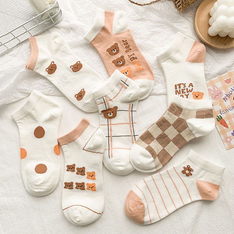 Vớ Cổ Thấp In Họa Tiết Hoạt Hình Chú Gấu Dễ Thương Thời Trang Xuân Hè Cho Nữ