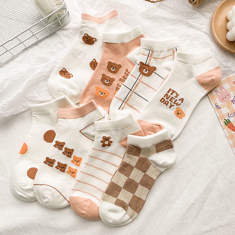 Vớ Cổ Thấp In Họa Tiết Hoạt Hình Chú Gấu Dễ Thương Thời Trang Xuân Hè Cho Nữ