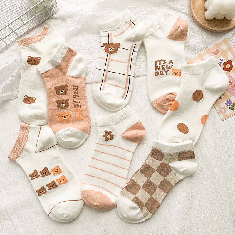 Vớ Cổ Thấp In Họa Tiết Hoạt Hình Chú Gấu Dễ Thương Thời Trang Xuân Hè Cho Nữ