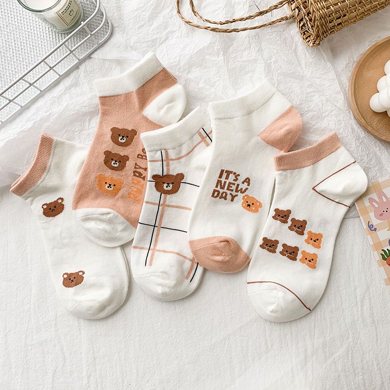 Vớ Cổ Thấp In Họa Tiết Hoạt Hình Chú Gấu Dễ Thương Thời Trang Xuân Hè Cho Nữ