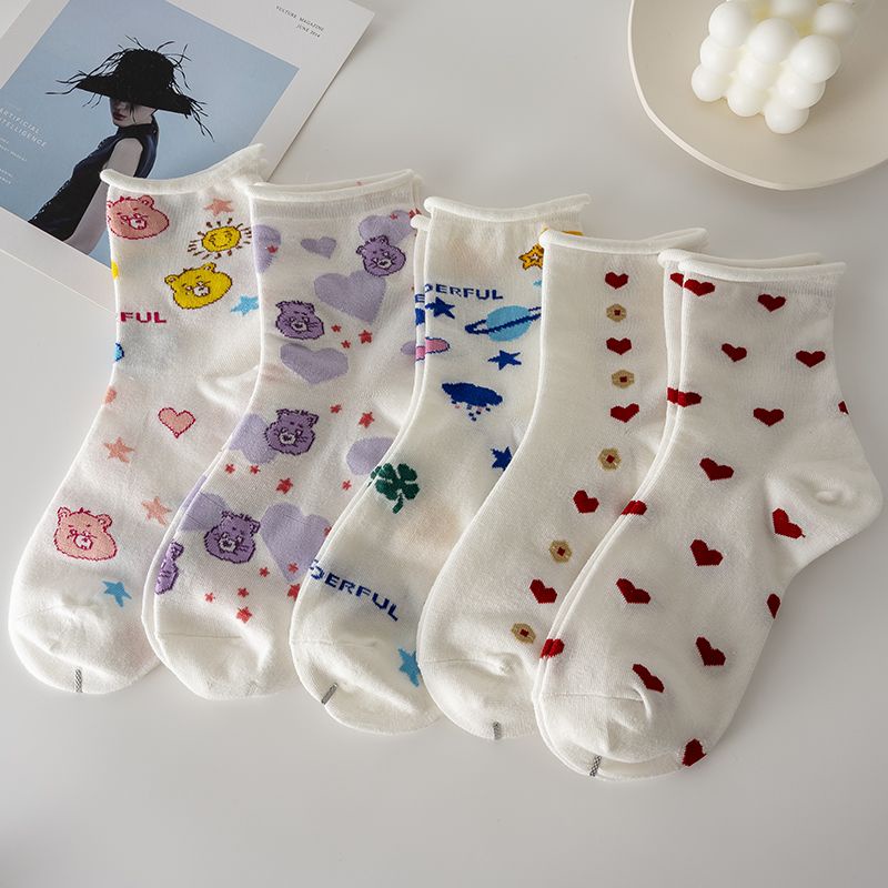 Vớ Dài Mỏng Màu Trắng In Họa Tiết Hoạt Hình Dễ Thương Thời Trang Thu Đông Phong Cách Hàn Quốc Cho Nữ