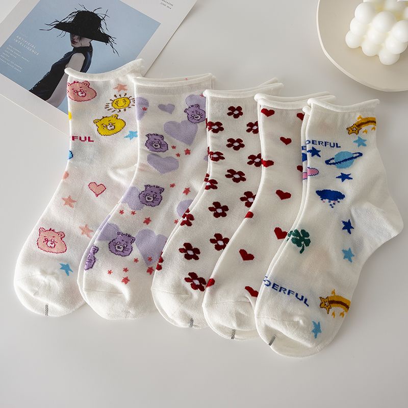 Vớ Dài Mỏng Màu Trắng In Họa Tiết Hoạt Hình Dễ Thương Thời Trang Thu Đông Phong Cách Hàn Quốc Cho Nữ