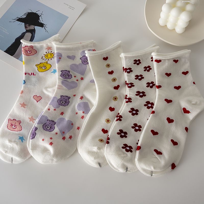 Vớ Dài Mỏng Màu Trắng In Họa Tiết Hoạt Hình Dễ Thương Thời Trang Thu Đông Phong Cách Hàn Quốc Cho Nữ