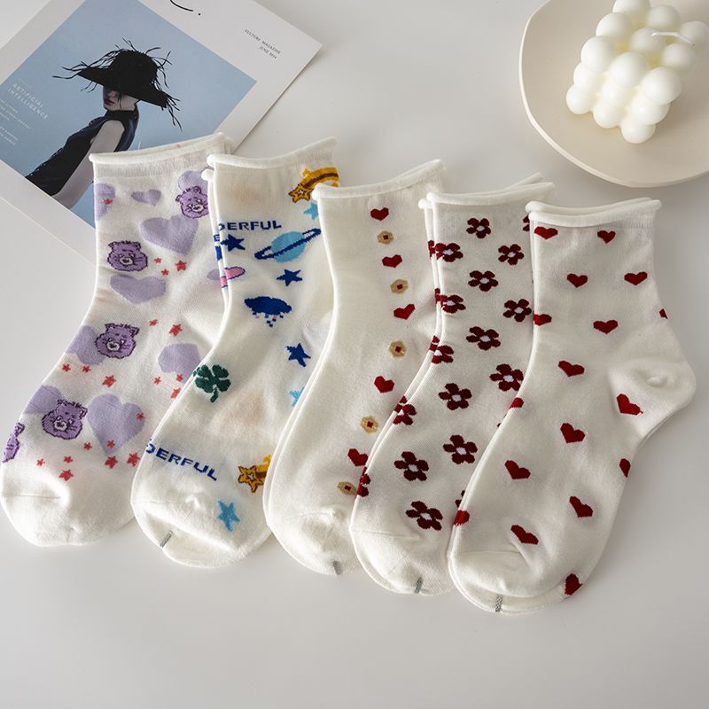 Vớ Dài Mỏng Màu Trắng In Họa Tiết Hoạt Hình Dễ Thương Thời Trang Thu Đông Phong Cách Hàn Quốc Cho Nữ