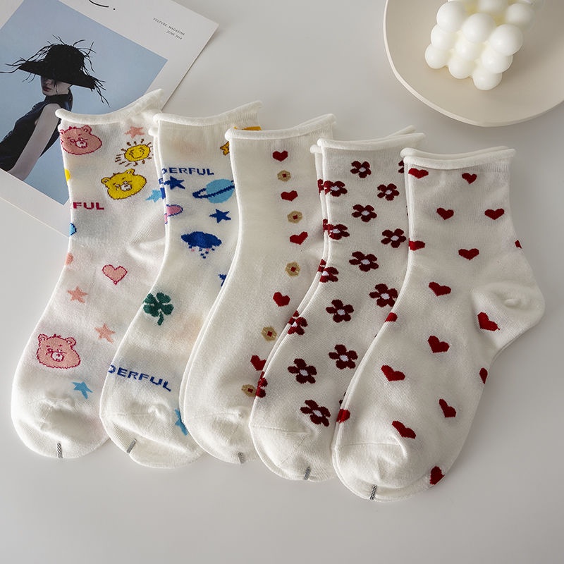 Vớ Dài Mỏng Màu Trắng In Họa Tiết Hoạt Hình Dễ Thương Thời Trang Thu Đông Phong Cách Hàn Quốc Cho Nữ