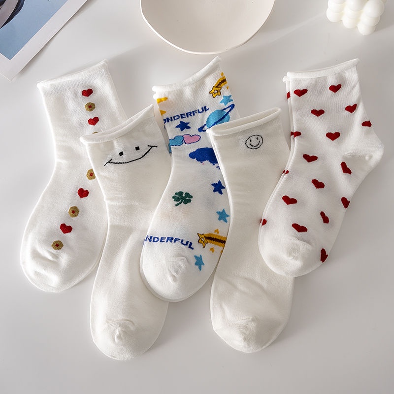 Vớ Dài Mỏng Màu Trắng In Họa Tiết Hoạt Hình Dễ Thương Thời Trang Thu Đông Phong Cách Hàn Quốc Cho Nữ