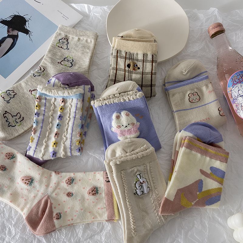 Vớ Cổ Cao In Họa Tiết Hoạt Hình Phong Cách Nhật Bản Dễ Phối Đồ Thời Trang Mùa Hè Cho Nữ