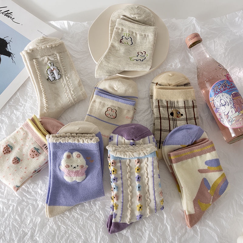 Vớ Cổ Cao In Họa Tiết Hoạt Hình Phong Cách Nhật Bản Dễ Phối Đồ Thời Trang Mùa Hè Cho Nữ