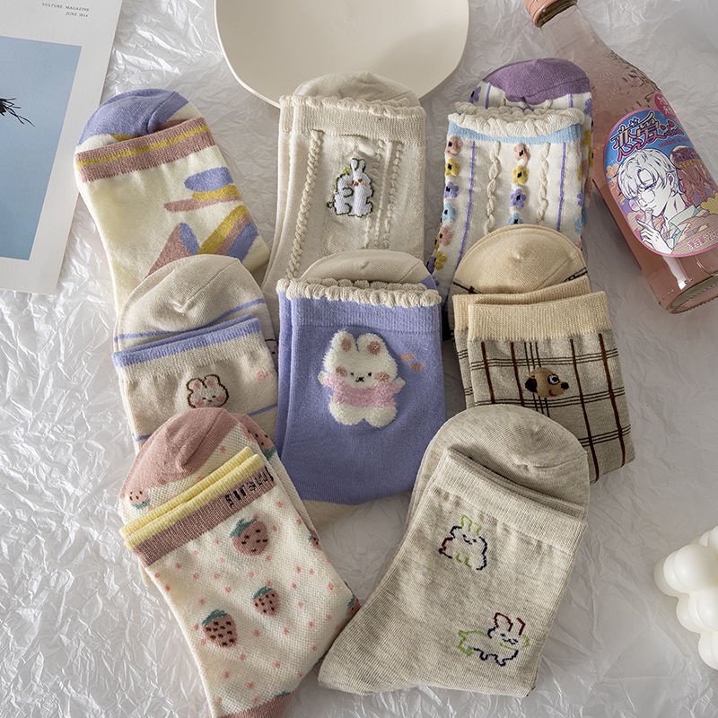 Vớ Cổ Cao In Họa Tiết Hoạt Hình Phong Cách Nhật Bản Dễ Phối Đồ Thời Trang Mùa Hè Cho Nữ