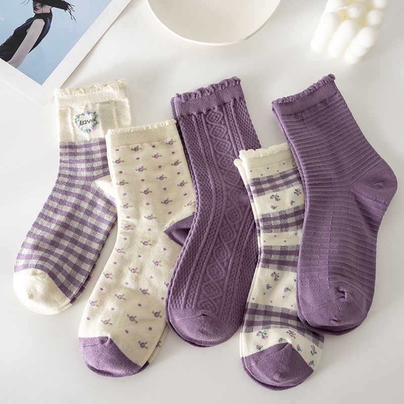 Vớ Mỏng Cổ Vừa In Họa Tiết Hoạt Hình Phong Cách Hàn Quốc Thời Trang Mùa Hè Cho Nữ