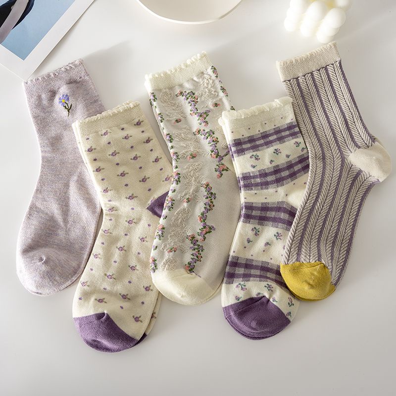 Vớ Mỏng Cổ Vừa In Họa Tiết Hoạt Hình Phong Cách Hàn Quốc Thời Trang Mùa Hè Cho Nữ