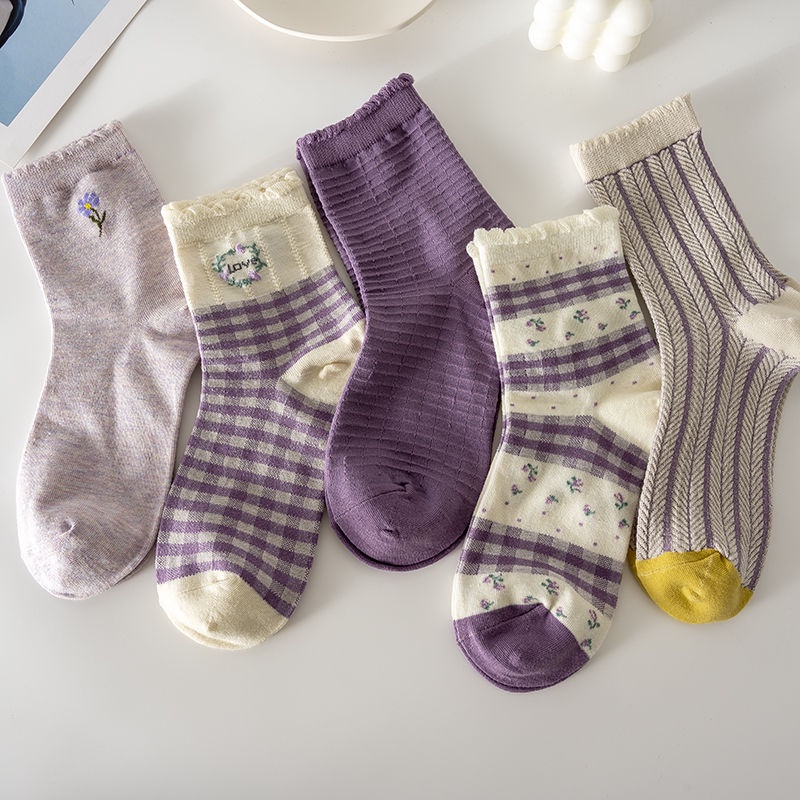 Vớ Mỏng Cổ Vừa In Họa Tiết Hoạt Hình Phong Cách Hàn Quốc Thời Trang Mùa Hè Cho Nữ