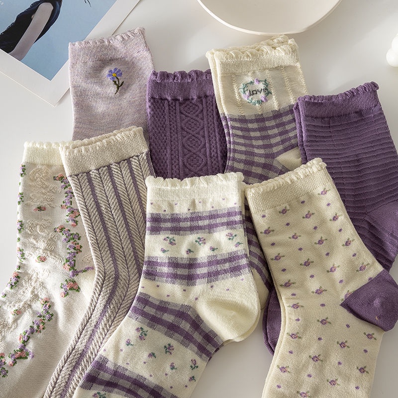 Vớ Mỏng Cổ Vừa In Họa Tiết Hoạt Hình Phong Cách Hàn Quốc Thời Trang Mùa Hè Cho Nữ