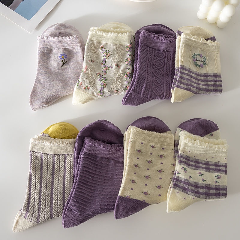 Vớ Mỏng Cổ Vừa In Họa Tiết Hoạt Hình Phong Cách Hàn Quốc Thời Trang Mùa Hè Cho Nữ