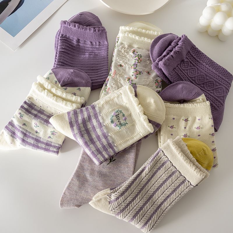 Vớ Mỏng Cổ Vừa In Họa Tiết Hoạt Hình Phong Cách Hàn Quốc Thời Trang Mùa Hè Cho Nữ