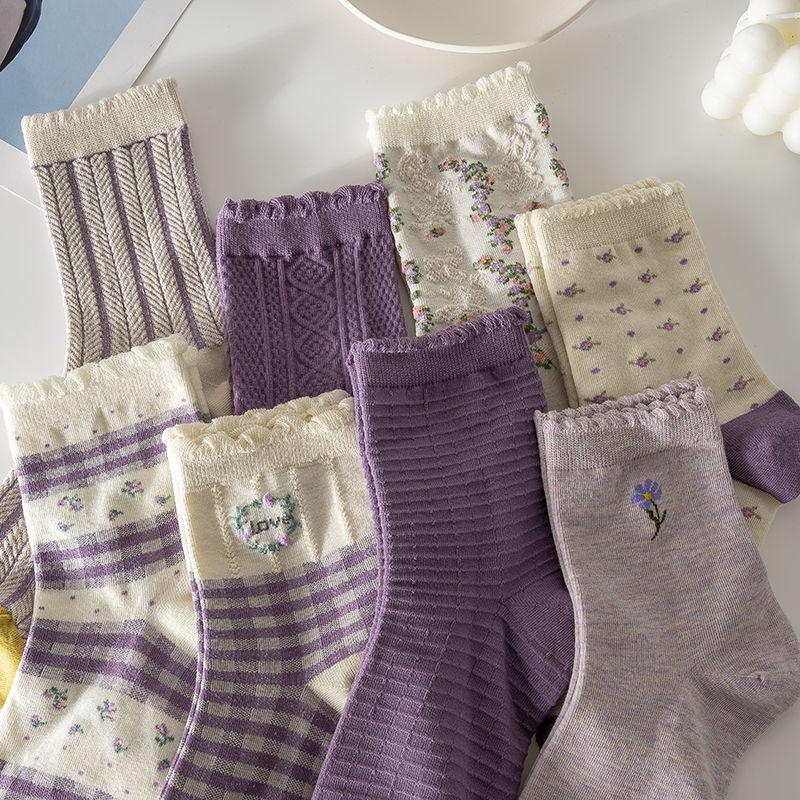 Vớ Mỏng Cổ Vừa In Họa Tiết Hoạt Hình Phong Cách Hàn Quốc Thời Trang Mùa Hè Cho Nữ