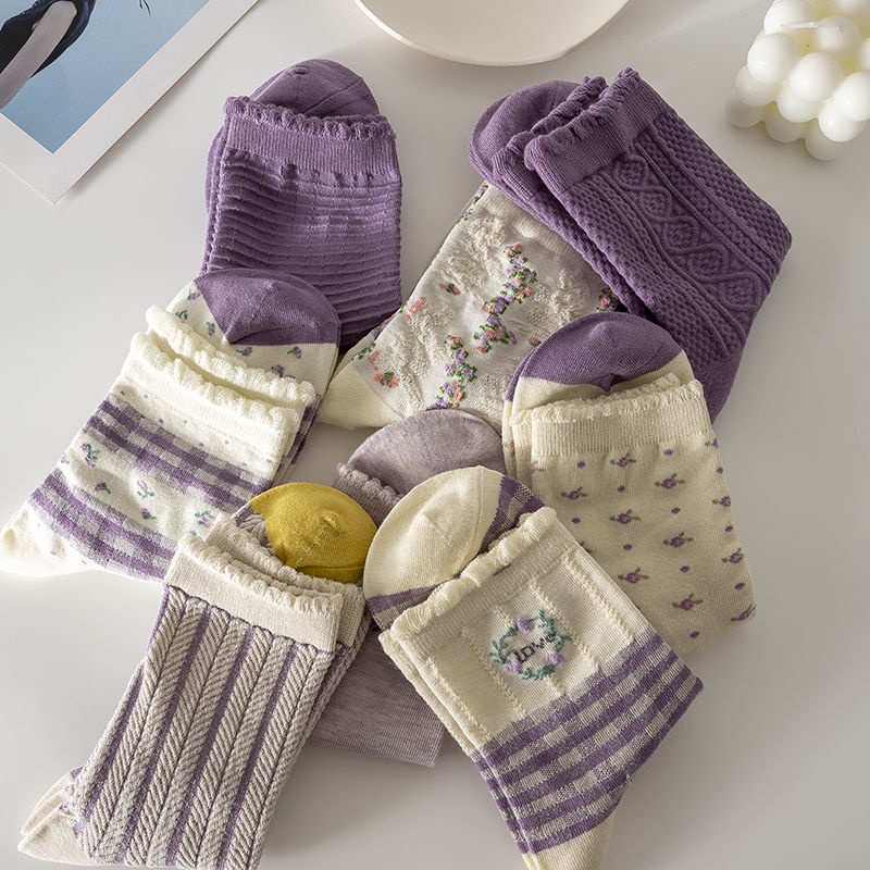 Vớ Mỏng Cổ Vừa In Họa Tiết Hoạt Hình Phong Cách Hàn Quốc Thời Trang Mùa Hè Cho Nữ