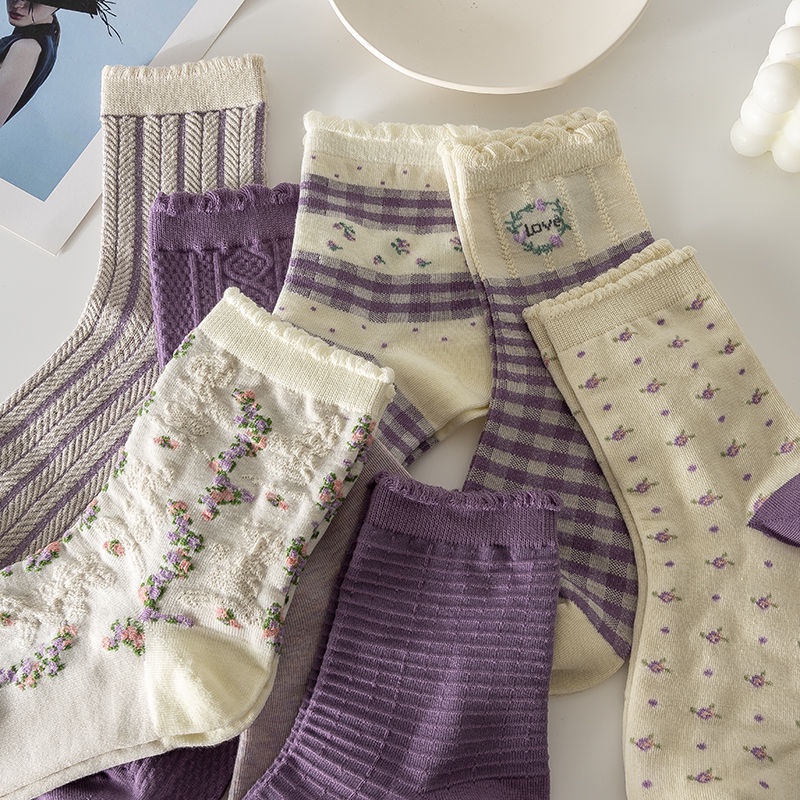 Vớ Mỏng Cổ Vừa In Họa Tiết Hoạt Hình Phong Cách Hàn Quốc Thời Trang Mùa Hè Cho Nữ