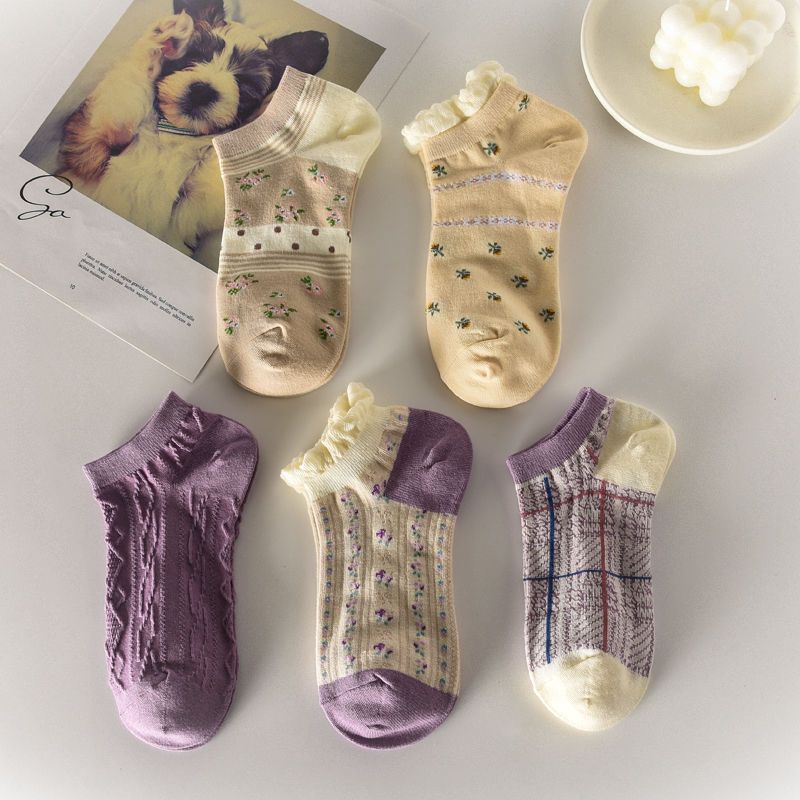 Vớ Cotton Cổ Thấp Màu Cà Phê In Họa Tiết Chú Gấu Dễ Thương Thời Trang Xuân Hè Cho Nữ