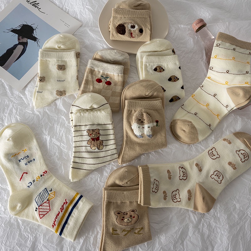 Vớ Cổ Cao In Họa Tiết Hoạt Hình Phong Cách Hàn Quốc Thời Trang Cho Nữ